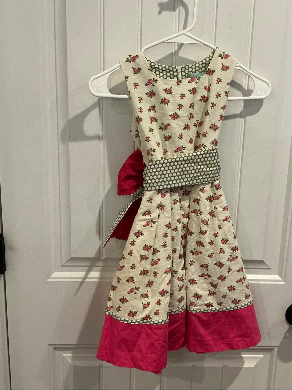 Girls' Cream Floral Formal Dress with Pink Hem and Bow
